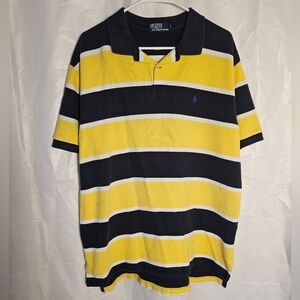 Vtg Polo by Ralph Lauren Men's Bold Yellow and Black Striped Polo- XL